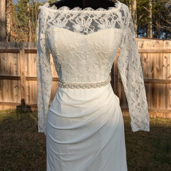 David's Bridal Wedding Gown Size 8 with Sash - Picture 10 of 14